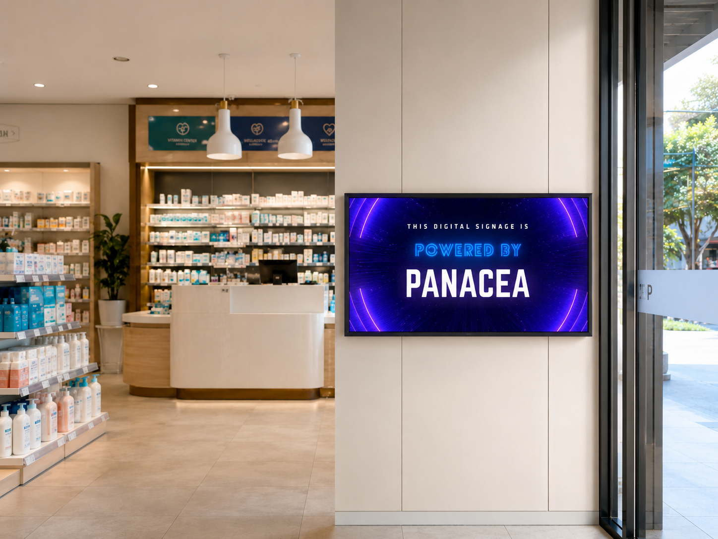 Panacea digital signage in a pharmacy